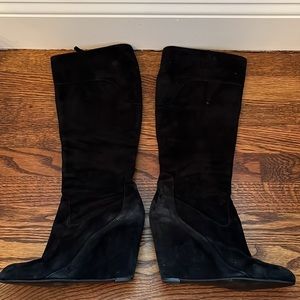 Women’s Via Spiga Black Suede Wedge Boots - Leather Lining - Size 8
